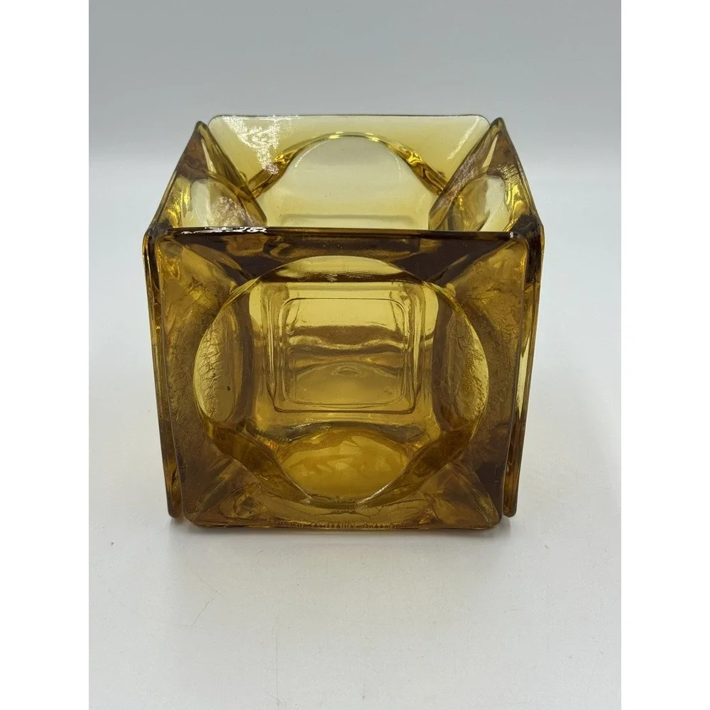 Art Glass Ashtray Amber Vase Planter Candle Holder Sculpture 5